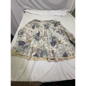 VTG  New Pleated Paisley Midi Skirt Boho Peasant Cotton Lace Flowy USA 11 Floral